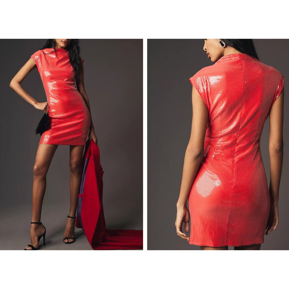 Red Sequin Cap-Sleeve Mini Dress